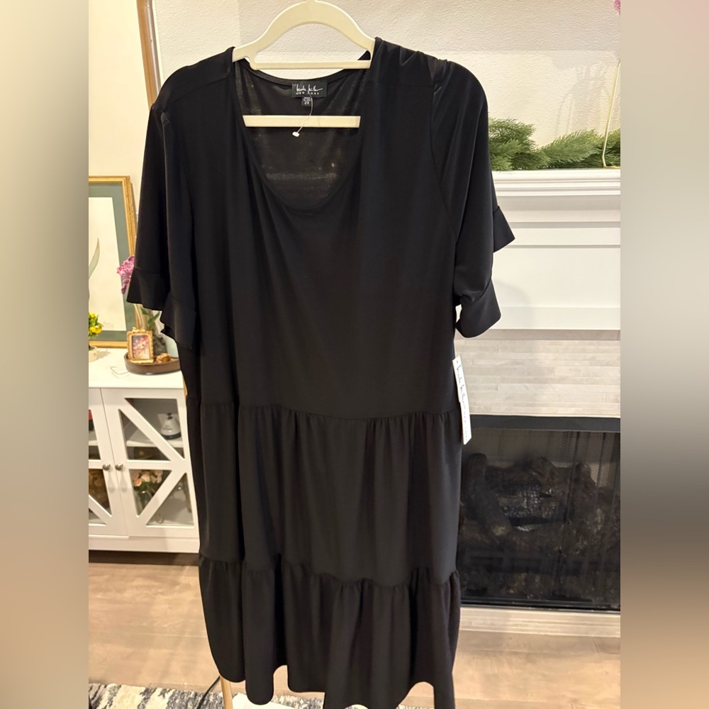 NWT Nicole Miller New York Black Tiered Babydoll Dress Size 2X Plus Short Sleeve